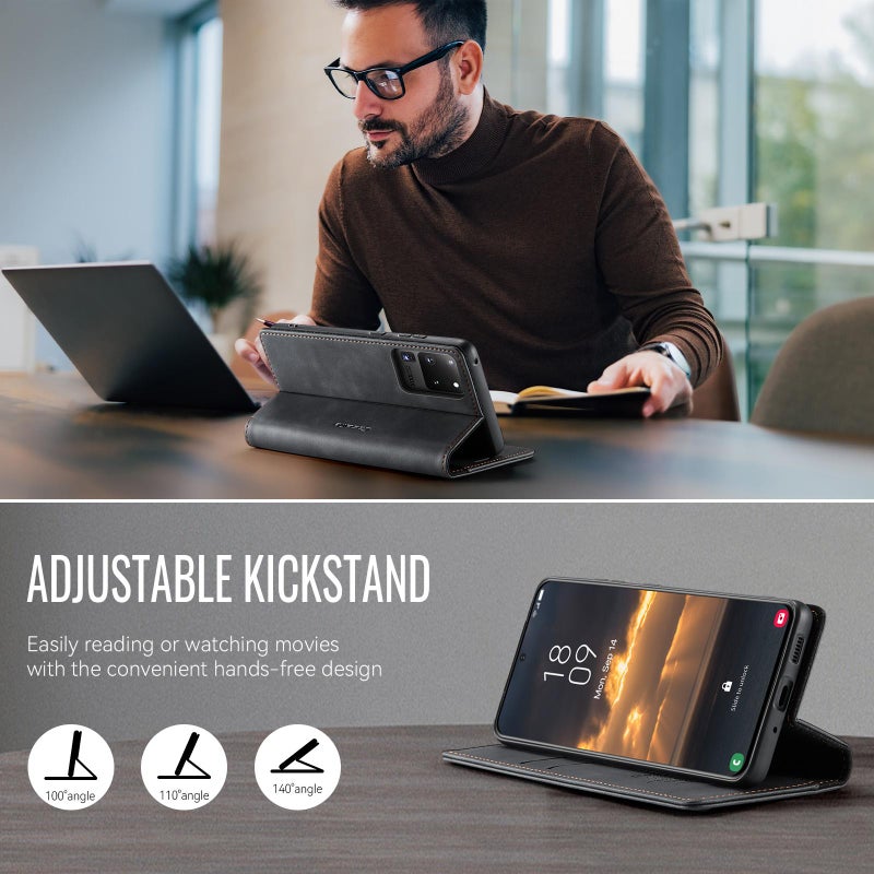 CaseMe For Samsung Galaxy S20 Ultra 033 Calf Leather Lining Microfibre Rfid Blocking Phone Case(Black) - Image 5