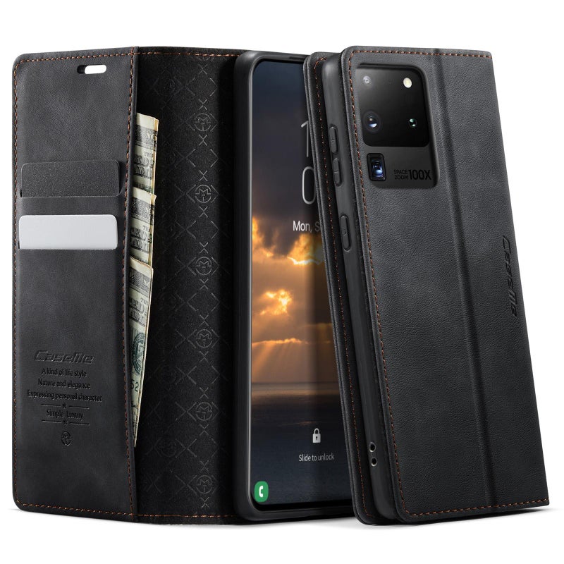 CaseMe For Samsung Galaxy S20 Ultra 033 Calf Leather Lining Microfibre Rfid Blocking Phone Case(Black) - Image 1