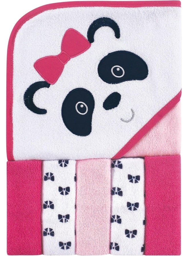 Luvable Friends Unisex Baby Hooded Towel with Five Washcloths, Panda, One Size - Image 2