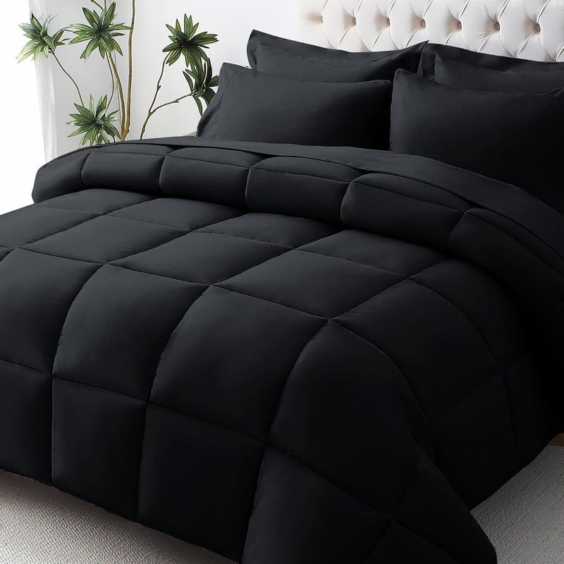 JOLLYVOGUE Full Comforter Set UltraSoft Full Size Comforter Sets 7Piece Bed in a Bag Goose Down Alternative OekoTEX Certified Sheets  Pillowcases Black