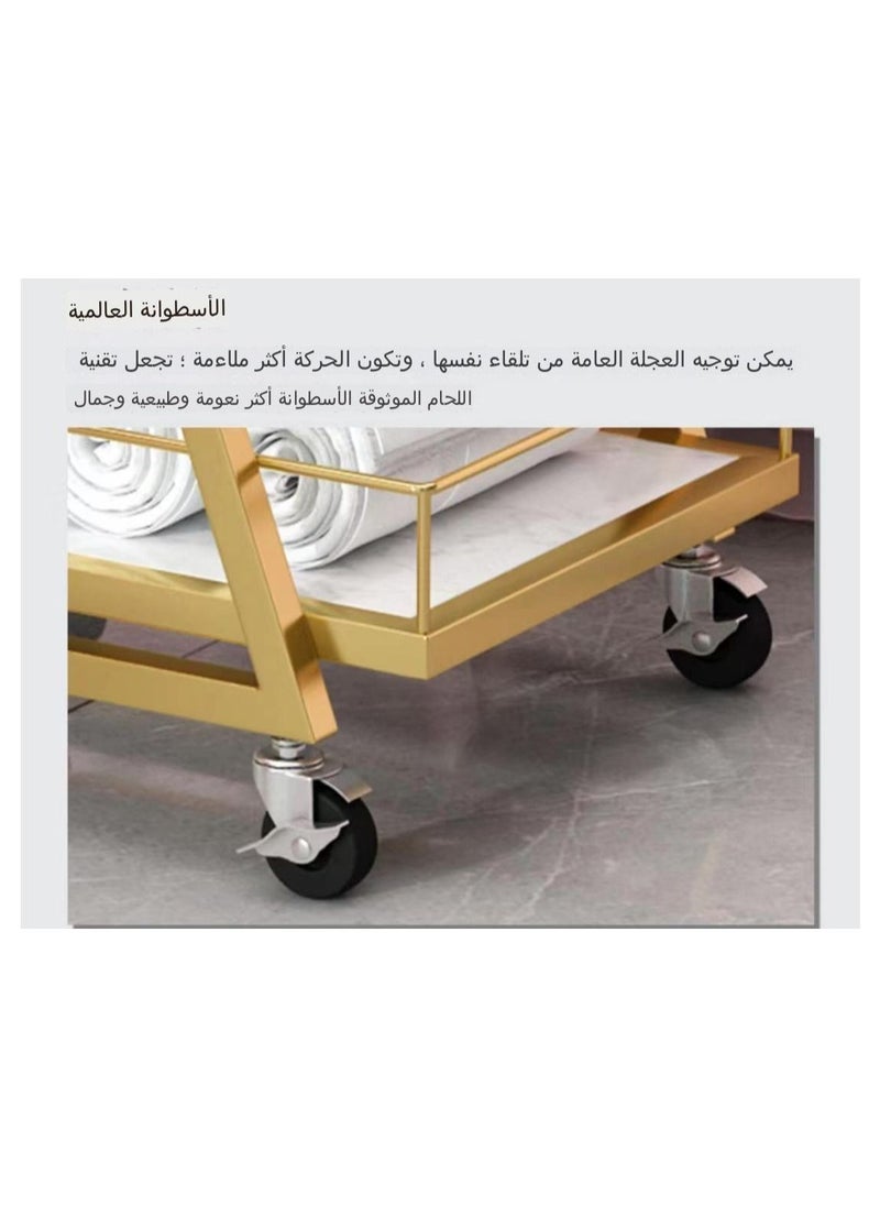 سي آند سي هوم عربة معدنية ذهبية متحركة من 3 مستويات على شكل X مع أرفف خشبية  - Image 4