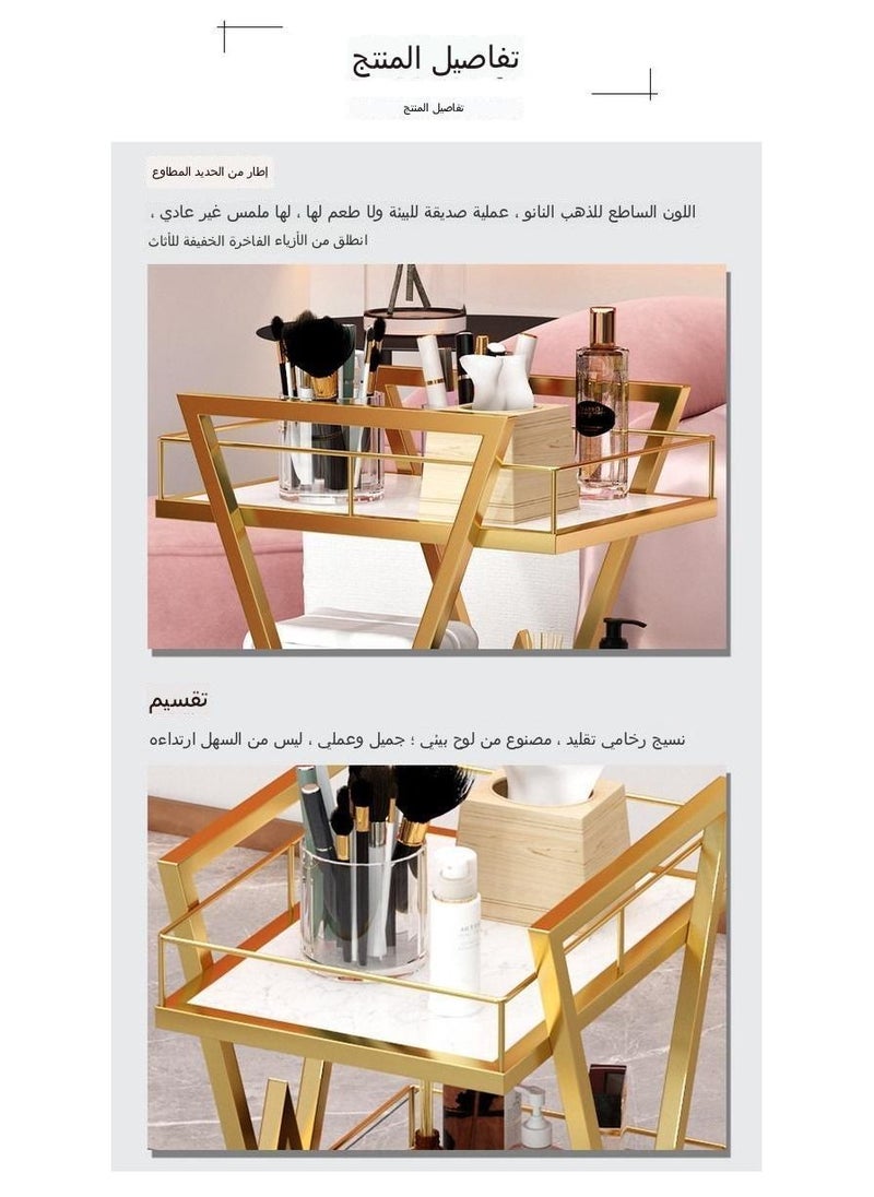 سي آند سي هوم عربة معدنية ذهبية متحركة من 3 مستويات على شكل X مع أرفف خشبية  - Image 5