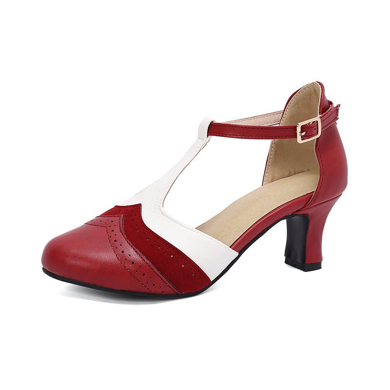 Model 2024 Summer High-Heeled Color Matching 40-48 Large Size T-Shaped Buckle Strap Burnt Flower Hollow Sandals For Women - Image 1