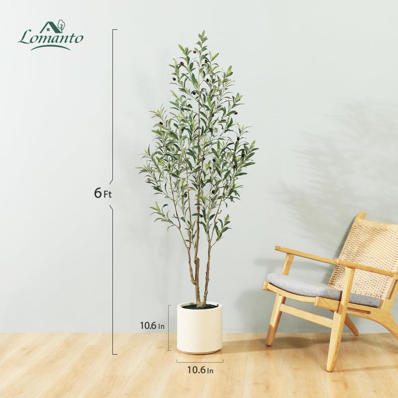 LOMANTO Artificial Olive Trees, 6 ft Tall Fake Olive Trees for Indoor, Faux Olive Silk Tree, Large Olive Plants with White Planter for Home Decor and Housewarming Gift, 1 Pack - Image 4