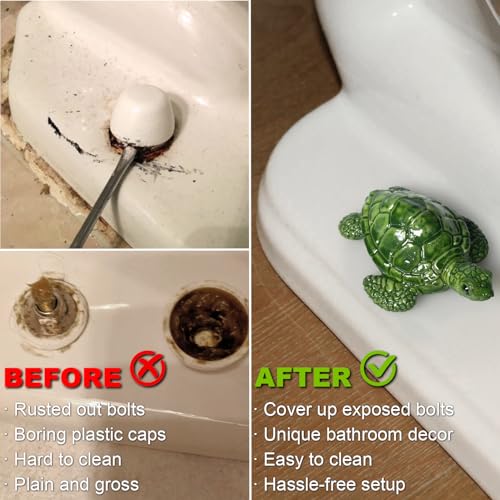 YLOVAN Toilet Bolt Covers Decorative Turtle Toilet Screw Cover Caps, Toilet Knob Covers for Bottom of Toilet Sea Turtle Bathroom Decor, Toilet Bolt Caps or Bottom of Toilet Turtle Decor, Easy To Install 2pcs - Image 3