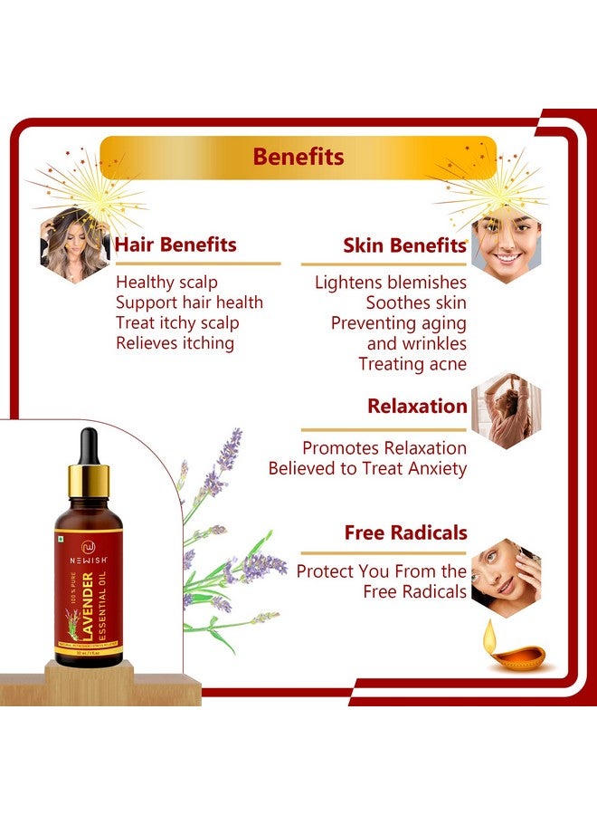 Newish Newish Essential Oil 100% Pure, Undiluted, Natural & Organic for Skin, Hair, Pimples, Acne, T Zone & Underarm - High Potency Premium Essential Oil (Lavender, 30 ml (Pack of 1)) - Image 2