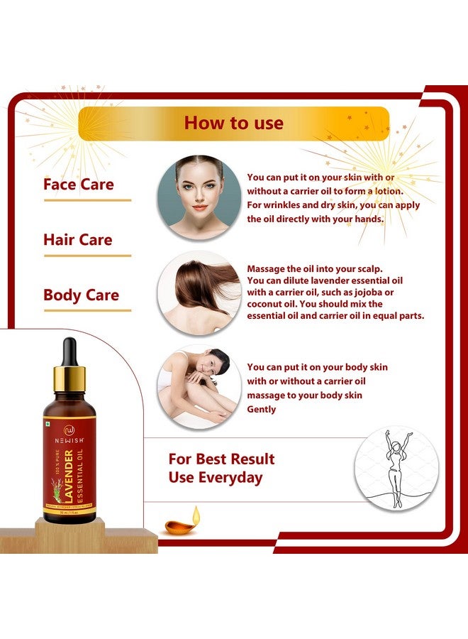 Newish Newish Essential Oil 100% Pure, Undiluted, Natural & Organic for Skin, Hair, Pimples, Acne, T Zone & Underarm - High Potency Premium Essential Oil (Lavender, 30 ml (Pack of 1)) - Image 4