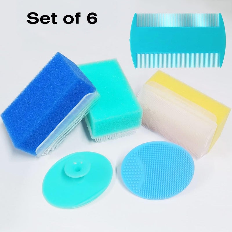 MR LION Baby Bath Sponges for Newborns - Baby Cradle Cap Brush - Cradle Cap Comb for Babies (Pack of 6) (Mixed Color B) - Image 2