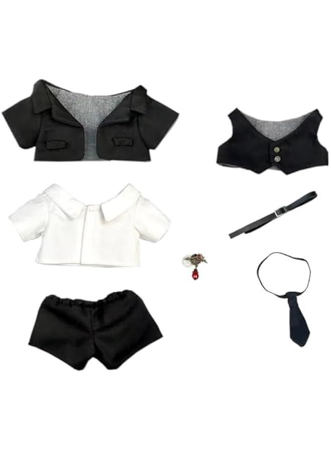 Arabest 20cm Plush Doll Clothes Coat Shirt Pants Vest Belt Tie Accessories Suit 8in Doll Dress Up (Black)  - Image 1