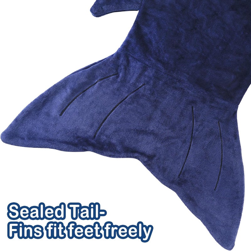 softan Kids Shark Blanket, Soft Flannel, Boys Toys, Fleece Shark Tail Blanket, Dark Blue, Warm and Soft, Gift for Kids, 19" x 44" fit for Boys Aged 3 to 6 - Image 3