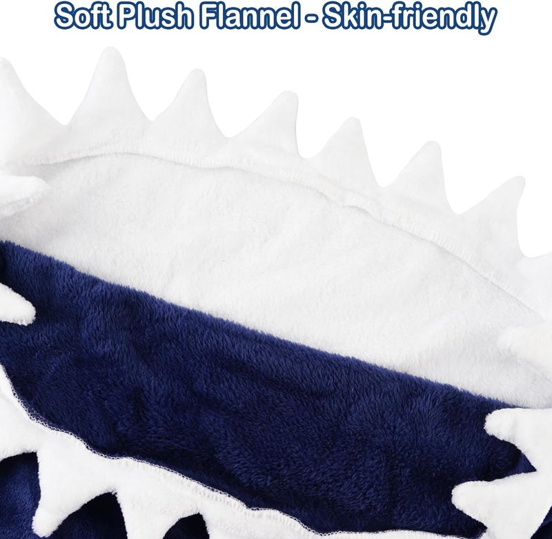 softan Kids Shark Blanket, Soft Flannel, Boys Toys, Fleece Shark Tail Blanket, Dark Blue, Warm and Soft, Gift for Kids, 19" x 44" fit for Boys Aged 3 to 6 - Image 2