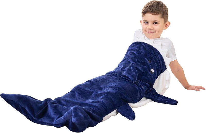 softan Kids Shark Blanket, Soft Flannel, Boys Toys, Fleece Shark Tail Blanket, Dark Blue, Warm and Soft, Gift for Kids, 19" x 44" fit for Boys Aged 3 to 6 - Image 5