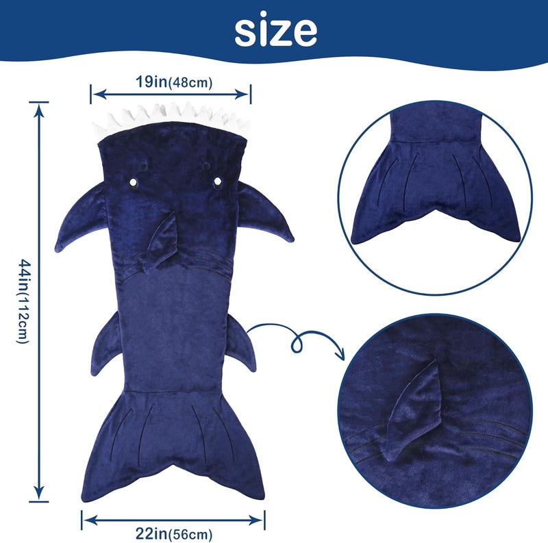 softan Kids Shark Blanket, Soft Flannel, Boys Toys, Fleece Shark Tail Blanket, Dark Blue, Warm and Soft, Gift for Kids, 19" x 44" fit for Boys Aged 3 to 6 - Image 4