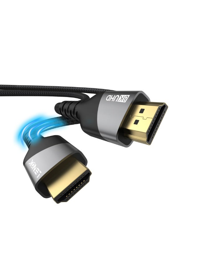 LENOK 8K HDMI Cable 2.1, 48Gbps Ultra High Speed HDMI Cable Braided Cord (4K@144Hz, 4K@120Hz, 8K@60Hz) HDCP 2.2&2.3 HDR 10 eARC ARC, Compatible with Switch 2/PS5/Laptop/Monitor/HDTV/- - Image 1