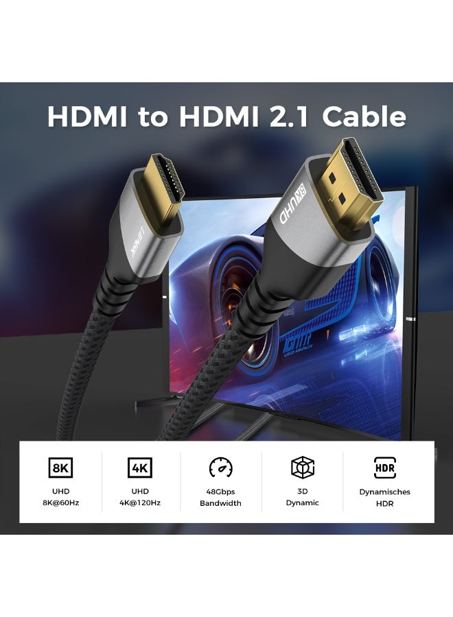 LENOK 8K HDMI Cable 2.1, 48Gbps Ultra High Speed HDMI Cable Braided Cord (4K@144Hz, 4K@120Hz, 8K@60Hz) HDCP 2.2&2.3 HDR 10 eARC ARC, Compatible with Switch 2/PS5/Laptop/Monitor/HDTV/- - Image 2