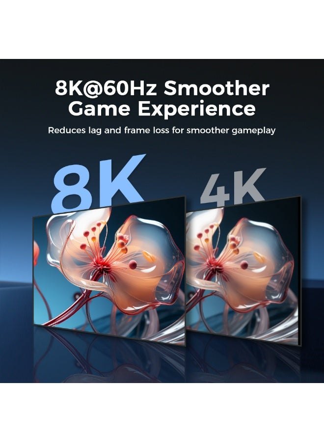 LENOK 8K HDMI Cable 2.1, 48Gbps Ultra High Speed HDMI Cable Braided Cord (4K@144Hz, 4K@120Hz, 8K@60Hz) HDCP 2.2&2.3 HDR 10 eARC ARC, Compatible with Switch 2/PS5/Laptop/Monitor/HDTV/- - Image 3