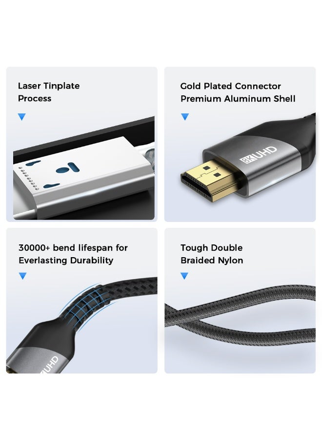 LENOK 8K HDMI Cable 2.1, 48Gbps Ultra High Speed HDMI Cable Braided Cord (4K@144Hz, 4K@120Hz, 8K@60Hz) HDCP 2.2&2.3 HDR 10 eARC ARC, Compatible with Switch 2/PS5/Laptop/Monitor/HDTV/- - Image 4