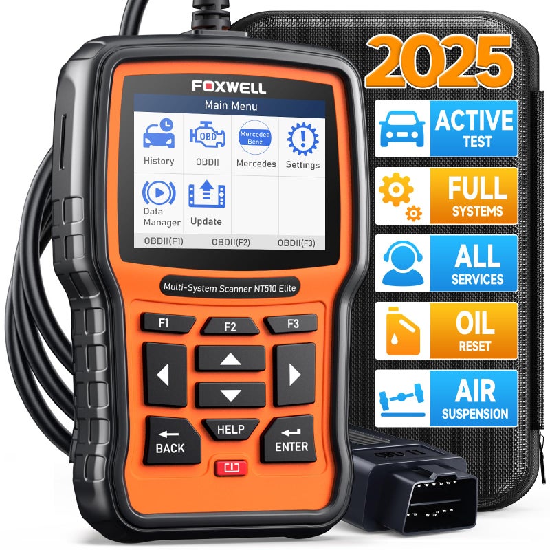 FOXWELL NT510 Elite BiDirectional Scan Tool Fit for MercedesBenz Sprinter Smart Maybach Full System Diagnostic Scan Tool OBD2 Scanner Full Reset Services ABS SRS EPB Auto Vin Free Update