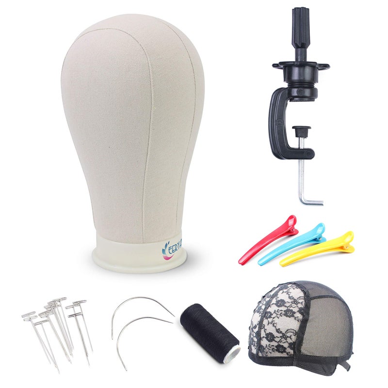 Eerya Canvas Block Mannequin Head Set 21 Inch Wig Display Stand with Mount Hole