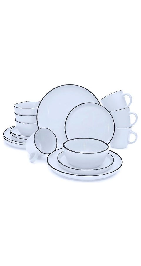 16-Piece Stoneware Dinner Set Plates, Dishes, Bowls,Mugs Serves 4 White