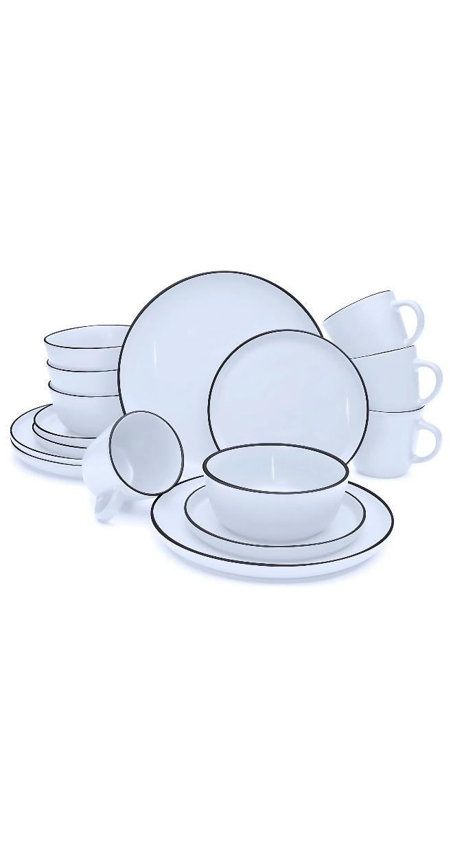 Feelings 16-Piece Stoneware Dinner Set Plates, Dishes, Bowls,Mugs Serves 4 White - Image 1