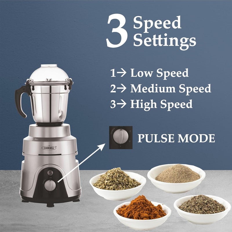 Cookwell Commercial Mixer Grinder 1200W For Cafes Restaurants Heavy Homes Hotels Canteens 4 Jar Silver - Image 4