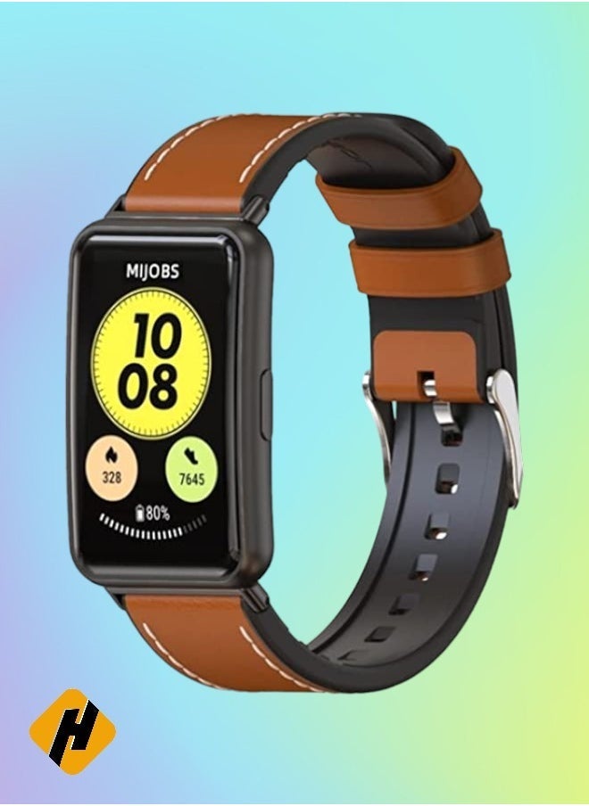 HuHa HuHa Band For Huawei Watch Fit Mijobs Cowhide Leather Watch Band Brown+Black