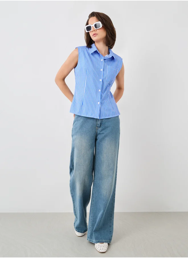 ستايلي Styli Striped Sleeveless Regular Fit Shirt