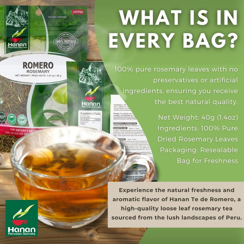 Hanan Rosemary Loose Leaf 1.4oz - Romero 40g, Dried Herbs from Peru for Herbal Tea, Cooking, Recipes, Mediterranean Cuisine - Rosmarinus officinalis Leaves - Image 4