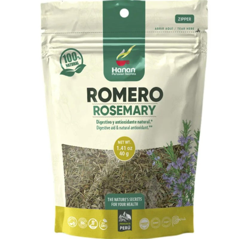 Hanan Rosemary Loose Leaf 1.4oz - Romero 40g, Dried Herbs from Peru for Herbal Tea, Cooking, Recipes, Mediterranean Cuisine - Rosmarinus officinalis Leaves - Image 1
