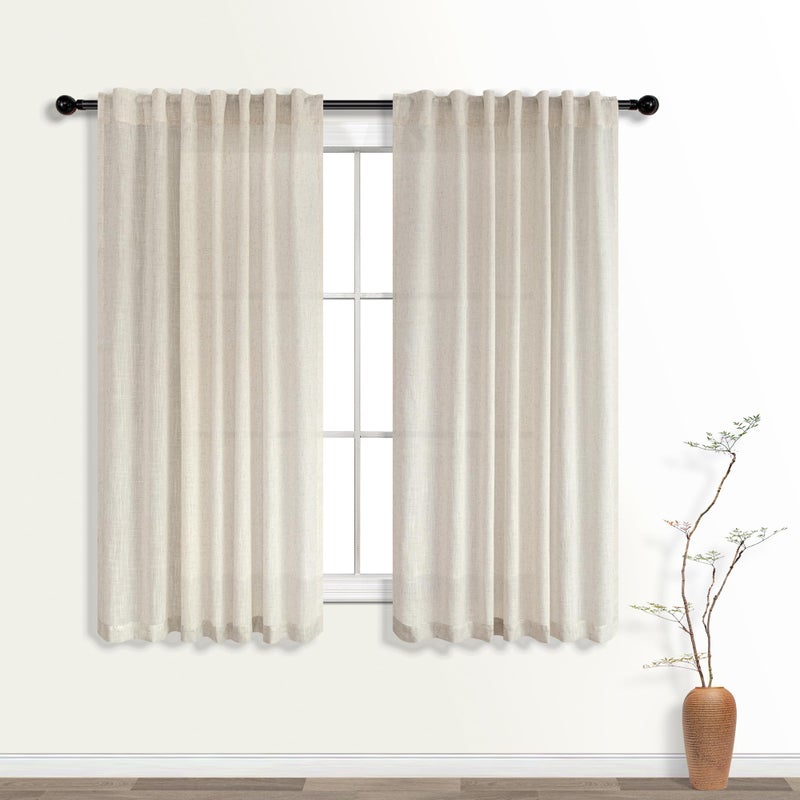 ستائر مطبخ كوفال فارمهاوس للنوافذ فوق الحوض، ستائر بوهو من الكتان الريفي الشفاف للنوافذ في الكامبر بطول 45 بوصة، بيج تان