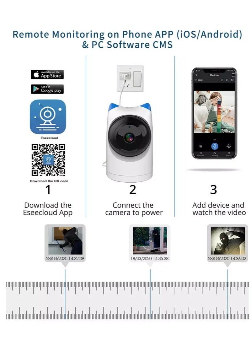 Generic - 360° Indoor Camera with 1080p HD, Night Vision, Phone Monitoring, Two-Way Audio, HD Lens, Microphone, Auto Tracking, Multiple Storage Options, and Motion Detection - Image 1