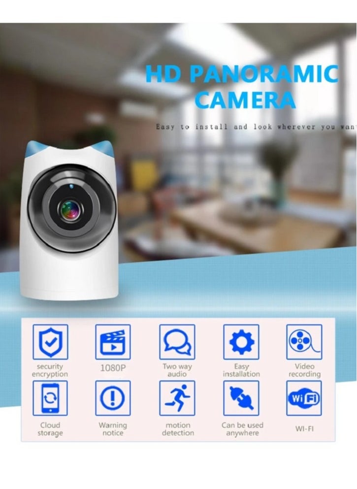 Generic - 360° Indoor Camera with 1080p HD, Night Vision, Phone Monitoring, Two-Way Audio, HD Lens, Microphone, Auto Tracking, Multiple Storage Options, and Motion Detection - Image 1