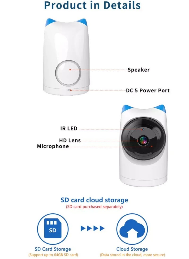Generic - 360° Indoor Camera with 1080p HD, Night Vision, Phone Monitoring, Two-Way Audio, HD Lens, Microphone, Auto Tracking, Multiple Storage Options, and Motion Detection - Image 1