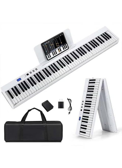 88-Key Foldable Digital Piano Keyboard, Full Size Semi-Weighted Keyboard, Portable Electric Piano w/MIDI, Split Function, Sustain Pedal & Carrying Bag for Beginner, White