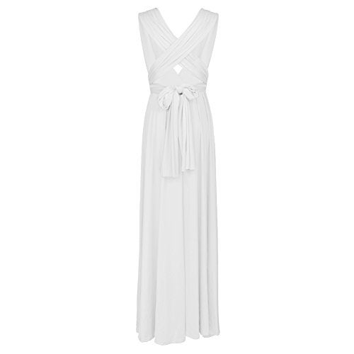 IWEMEK Women's Transformer Convertible Multi Way Wrap Long Prom Maxi Dress V-Neck Hight Low Wedding Bridesmaid Evening Party Grecian Dresses Boho Backless Halter Formal Cocktail Dance Gown White X-Small - Image 3