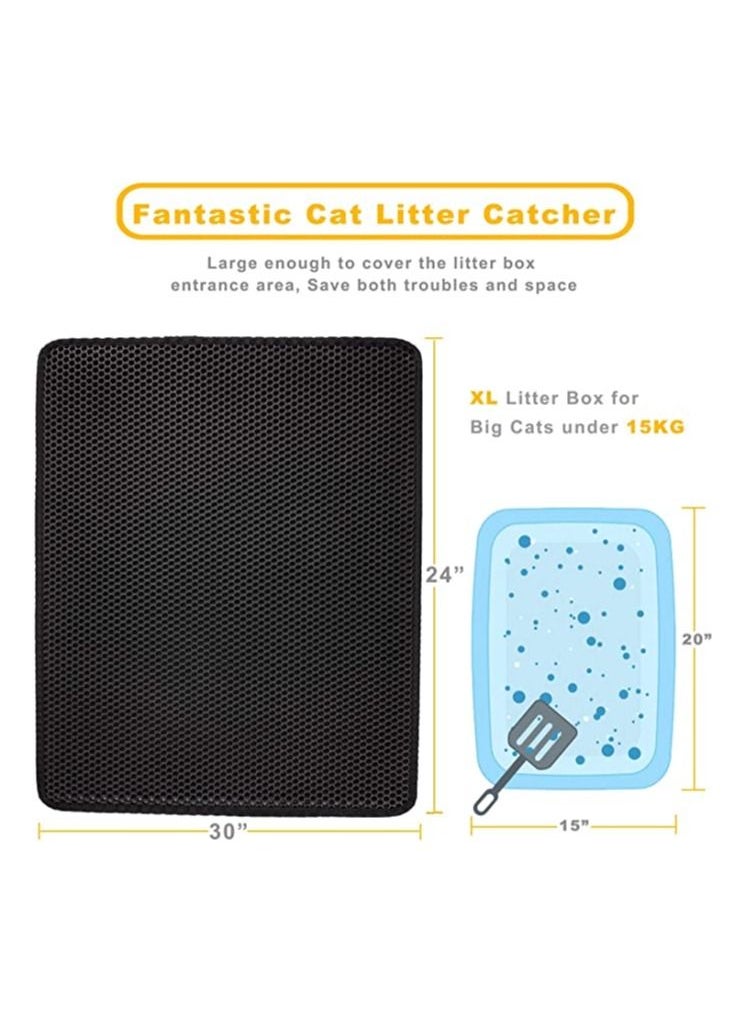 A.M - A.M Cat Litter Mat For Trapping Litter Box Sand, XL Or Jumbo Size  30 x 24in, Urine And Waterproof, Honeycomb Double Layer Anti Tracking Kitty Mats, Washable Easy Clean, Scatter Control - Image 1