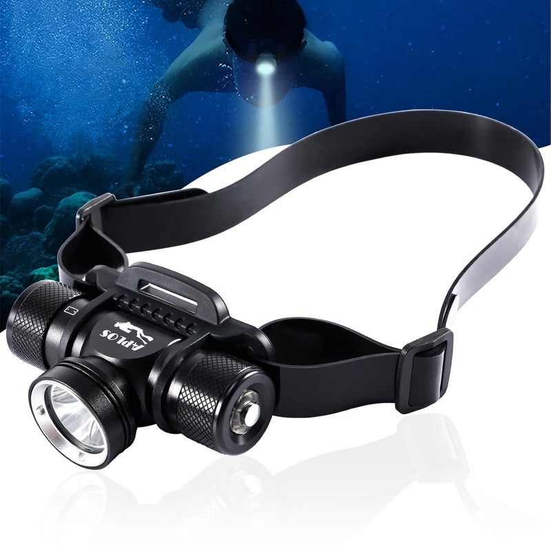 APLOS HP900 Diving Headlamp Rechargeable - 3000 Lumen Super Bright Scuba Dive Flashlight, Swimming Headlight IP68 Waterproof Professional Underwater Headlight 5 Modes for Snorkeling Caving - Image 1