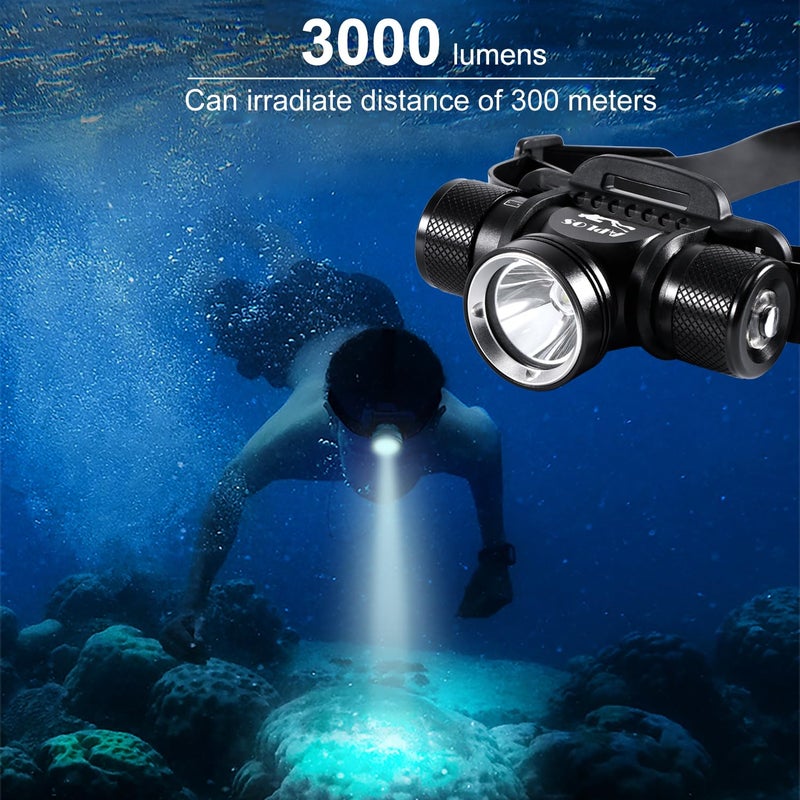 APLOS HP900 Diving Headlamp Rechargeable - 3000 Lumen Super Bright Scuba Dive Flashlight, Swimming Headlight IP68 Waterproof Professional Underwater Headlight 5 Modes for Snorkeling Caving - Image 4