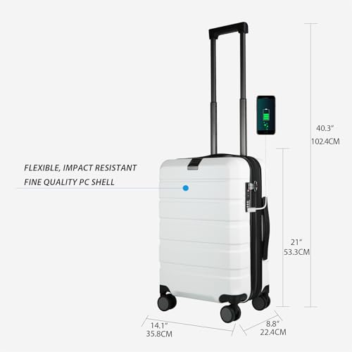 KROSER Hardside Expandable Carry On Luggage with Spinner Wheels & Built-in TSA Lock, Durable Suitcase Rolling Luggage with USB Port, Carry-On 20-Inch, White - Image 2