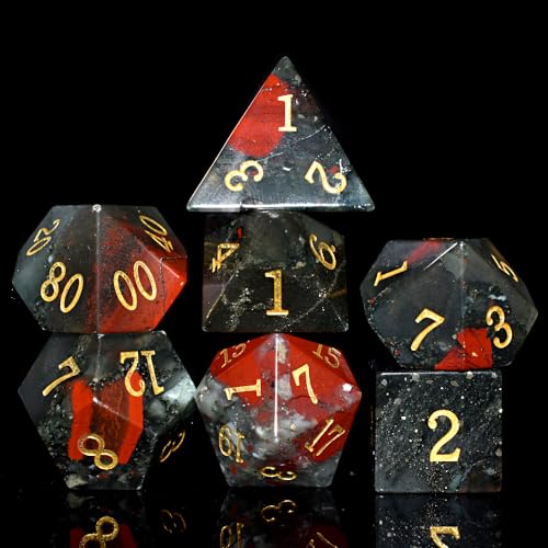 RULE DICE Natural Gemstone DND Dice Set7 Pcs Handmade Red Bloodstone Gem Dice Polyhedral Stone DD Dice - Image 1
