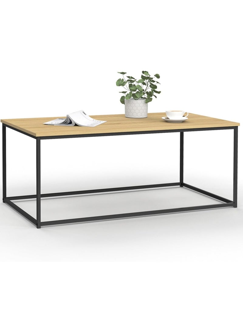 Industrial Rectangular Coffee Table 113 cm – Modern Wood & Metal Living Room Table, Contemporary Furniture, Sturdy Metal Frame, Large Surface, Stylish Center Table for Home Décor, Easy Assembly, Black - Image 1