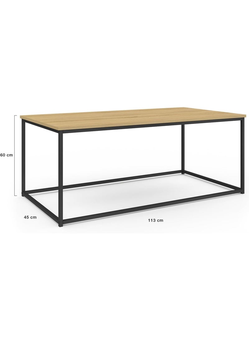 Industrial Rectangular Coffee Table 113 cm – Modern Wood & Metal Living Room Table, Contemporary Furniture, Sturdy Metal Frame, Large Surface, Stylish Center Table for Home Décor, Easy Assembly, Black - Image 2