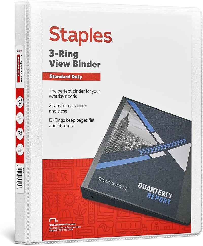 Staples 82618 Standard 1/2-Inch 3-Ring View Binder White (26426-Cc) - Image 1