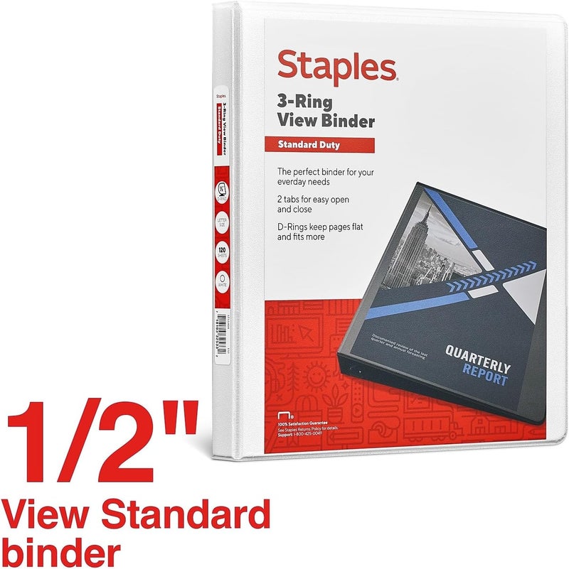 Staples 82618 Standard 1/2-Inch 3-Ring View Binder White (26426-Cc) - Image 2