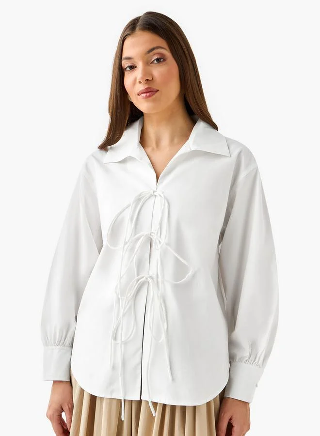 ايكونيك Iconic Relaxed Fit Cotton Shirt with Tie-Ups