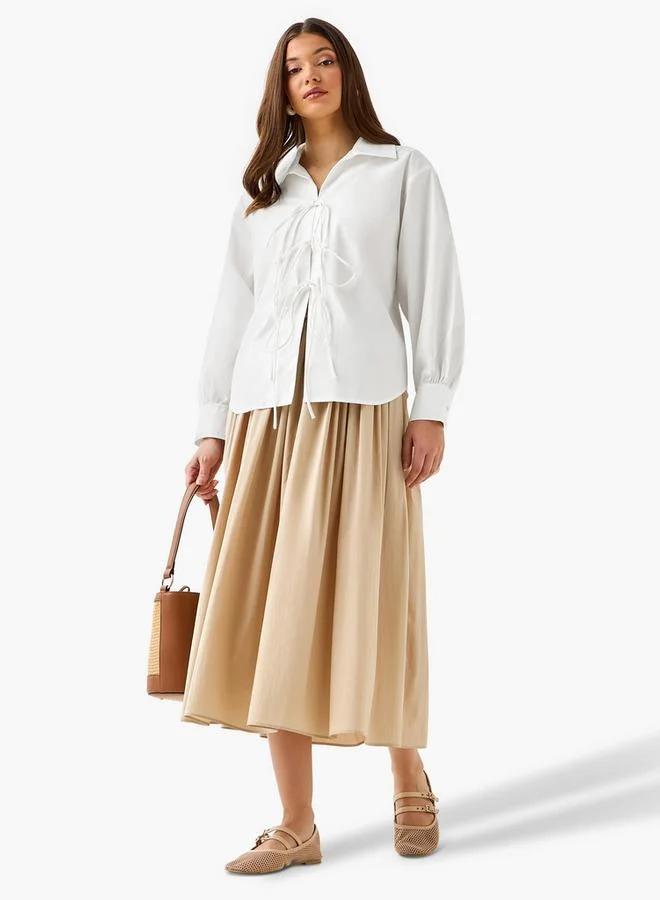 ايكونيك Iconic Relaxed Fit Cotton Shirt with Tie-Ups