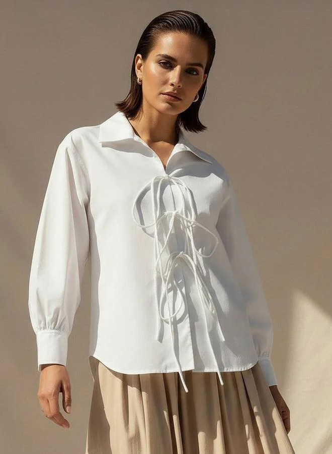 Iconic Iconic Relaxed Fit Cotton Shirt with Tie Ups
