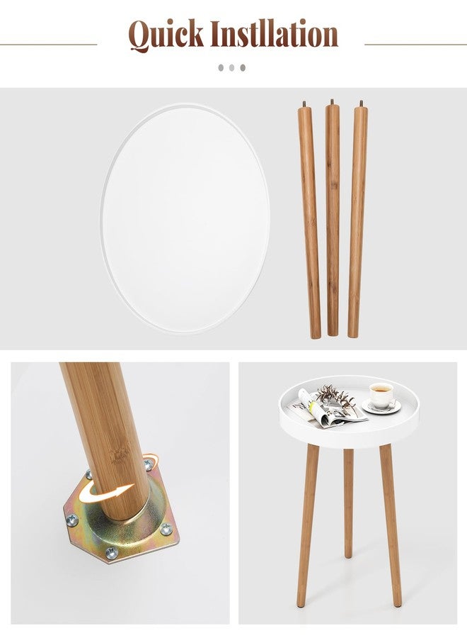 Giantex Round Side Table, End Table with Wooden Tray, Sturdy Tripod Stand & Premium Metal Connectors, Round Sofa Side Table for Living Room, Office, Bedroom Nightstand, White (1) - Image 3