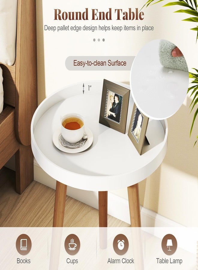 Giantex Round Side Table, End Table with Wooden Tray, Sturdy Tripod Stand & Premium Metal Connectors, Round Sofa Side Table for Living Room, Office, Bedroom Nightstand, White (1) - Image 4